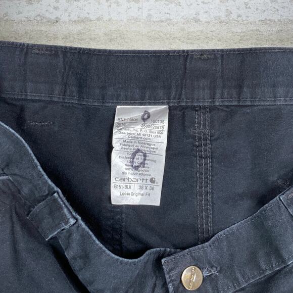 Vintage Carhartt Carpenter Pants Jet Black Canvas Baggy Wide Leg Dungarees 90s - Picture 4 of 5